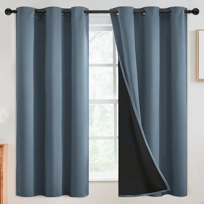 SimpleHome Stone Blue 100% Blackout Curtains Room Darkening Living Room 63L | by SimpleHome