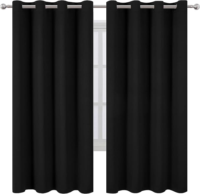 Black Thermal Blackout Curtains/52 x 72 Inch/Set of 2 Panels Room Darkening - Image 2