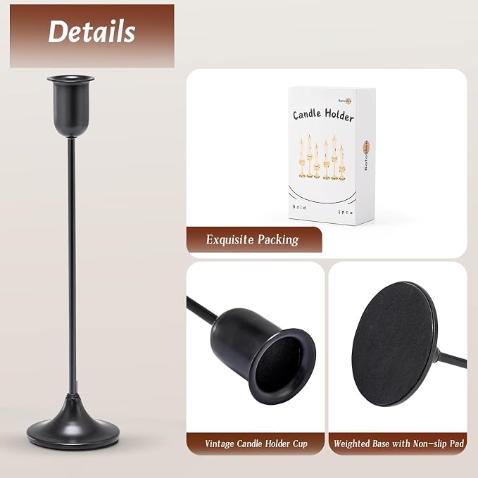 Black Taper Candle Holder 6 PCS Candlestick Holders, Vintage Candle Stick Holder - Image 4
