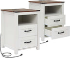 White Night Stand Set of 2, Rustic End Table by Puntogen