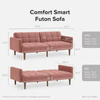 mopio Aaron 76.8" Couch, Small Futon Sofa Bed, Mid Century Modern Futon Couch - Image 2