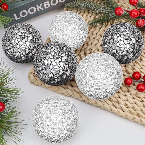 6 Pcs 2.4" Black & Silver Mosaic Glass Decorative Balls for Bowl - Image 6