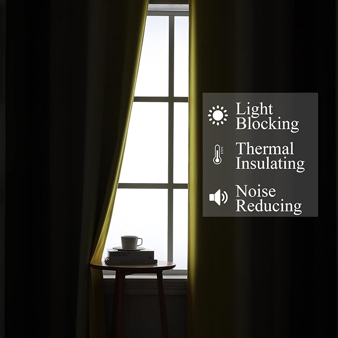 Brown and Yellow Blackout Curtains 52Wx63L Inch 2 Panels | Thermal Insulated - Image 3