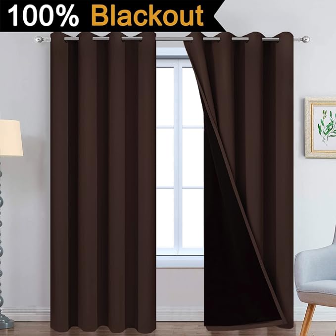 Yakamok Chocolate Brown Blackout Curtains 84 Inches Long 52" Wide, 2 Panels | - Image 2
