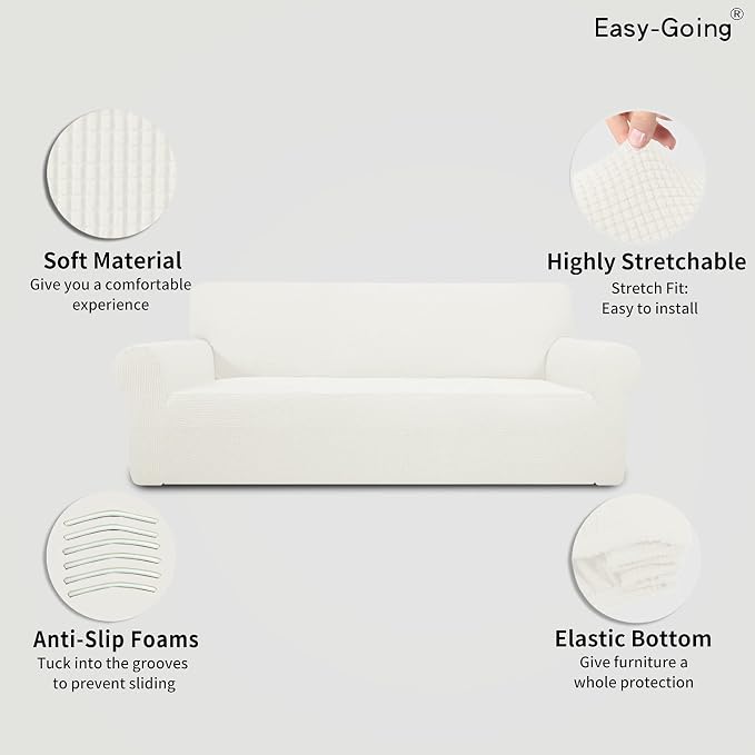 Easy-Going Stretch 4 Seater Oversized Sofa Couch Cover Cream | 1-Piece Extra - Image 4