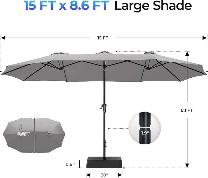 SUPERJARE 15FT Outdoor Patio Umbrella - Image 8