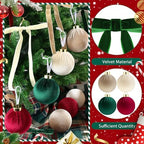 51 Pcs Christmas Velvet Ornaments 15 Pcs Christmas Tree Decor Balls 3.14" 36 Pcs Velvet Vintage Ribbon Bows 5/8" Wide 6 * 8" for Xmas Tree Hanging Decorations Home Indoor Decor (Four Colors) - Image 3