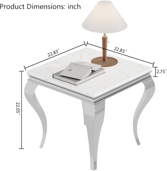 Henf Marble End Table Modern White Faux Marble Sofa Side Table - Image 2