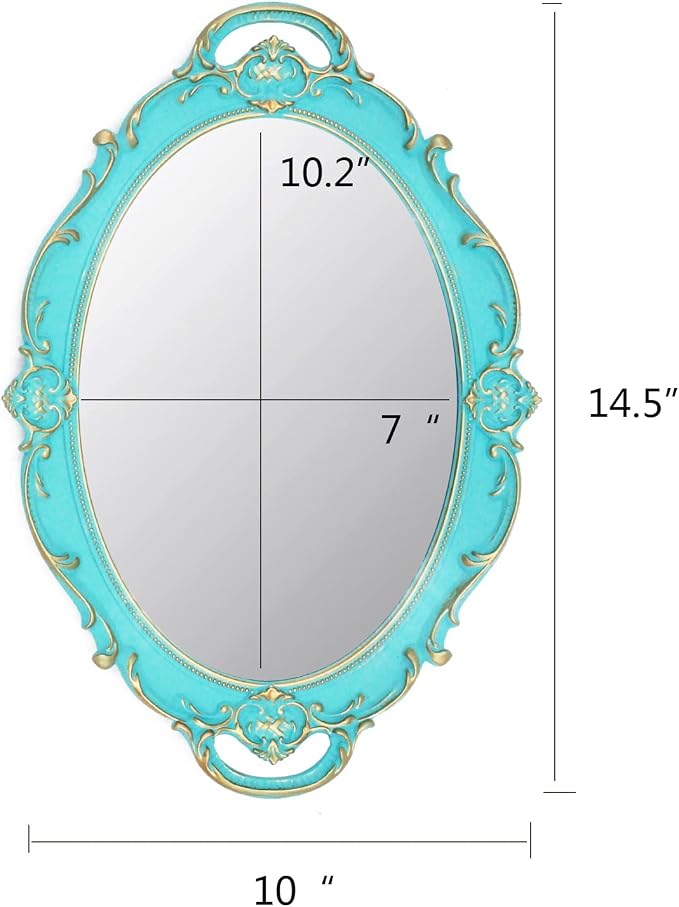 YCHMIR Vintage Small Mirror 14.5 x 10 Inch Oval Blue Wall Mirror - Image 5