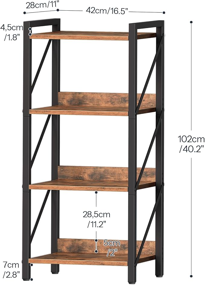HOOBRO Bookshelf, 4-Tier Industrial Bookcase, Book Shelf Storage Organizer - Image 3