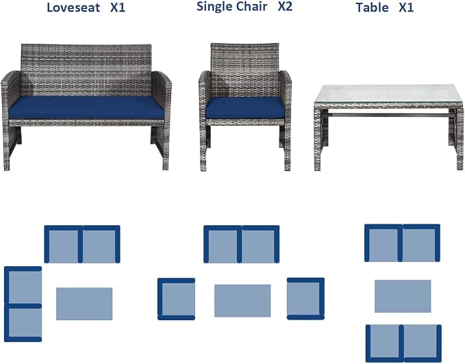 Tangkula 4 PCS Wicker Patio Conversation Set, Outdoor Rattan Sofas - Image 8