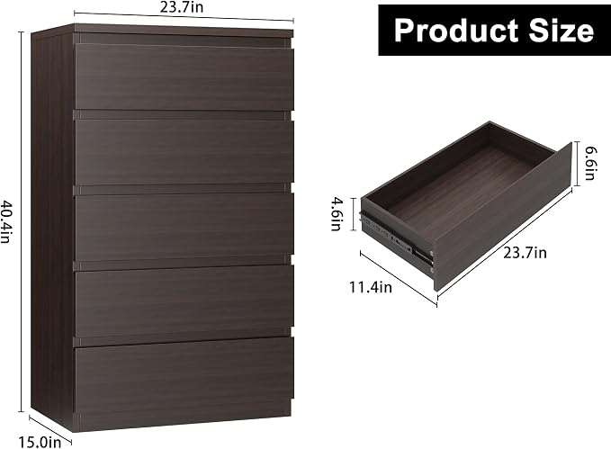Jocoevol Modern Brown 5 Drawer Dresser - Image 2