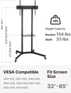Heavy-Duty Rolling TV Stand for 32–85" Screens — Supports 187 lbs, Stable - Image 6