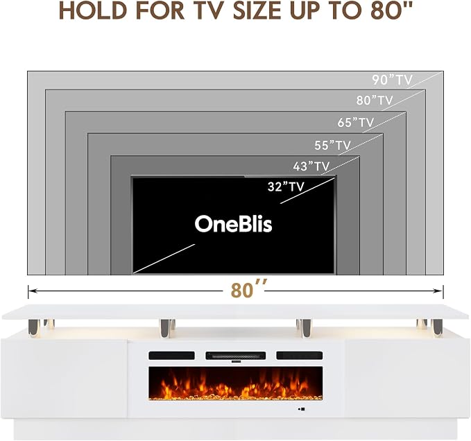 80" Entertainment Center & TV Stand, Modern Media Console - Image 7