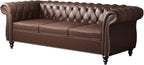 Mid-Century 3 Seater Sofa, Faux Leather Couch - Image 6