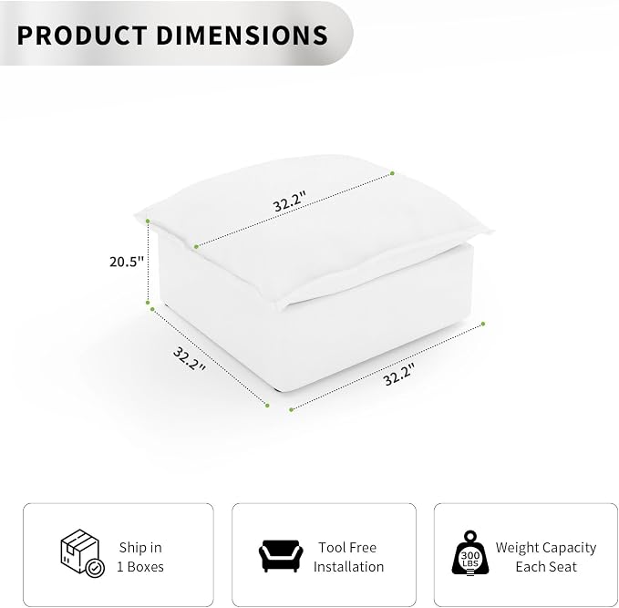 Waterproof Ottoman, Down Filled Comfort Footrest, Modular Sectional Cloud Sofa - Image 2