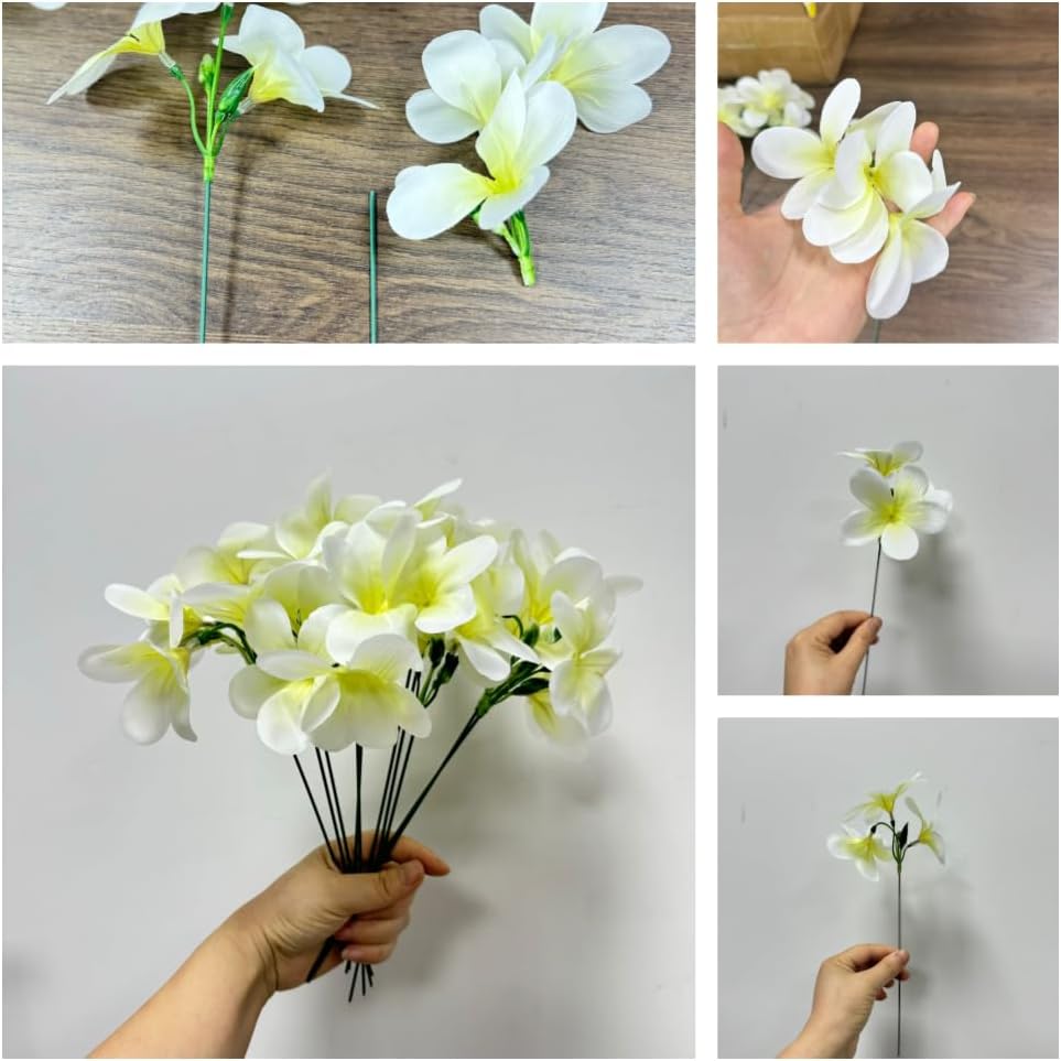 10pcs White Artificial Flowers Fake Plumeria Flower with Stems Silk Flower - Image 4