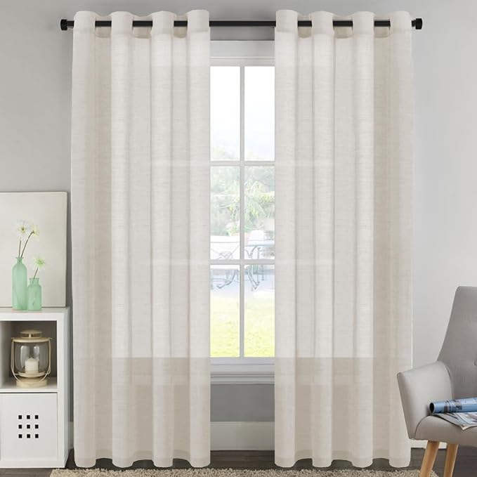H.VERSAILTEX Linen Curtains 90 inches Long Linen Curtains/Natural Linen Blended by HVERSAILTEX