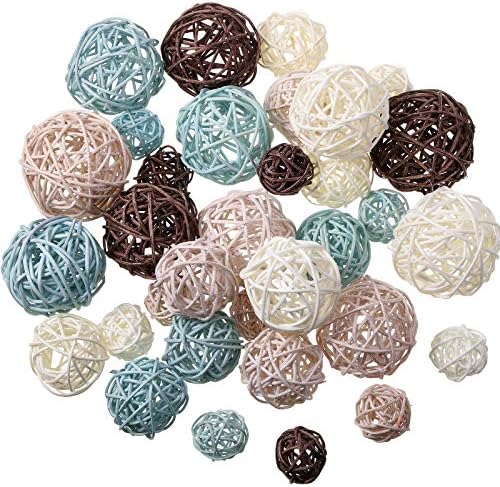 Wicker Ball Orbs,Blue, Brown, Dark Brown, White,2.8'',2.4'',2'',1.6'' by Patelai