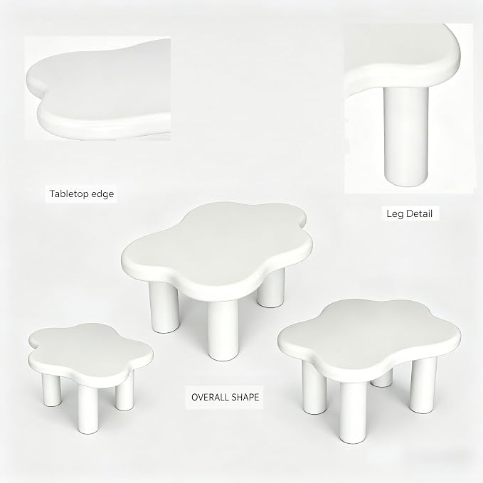 40" Cloud Coffee Table with 4 Round Table Legs, Modern Irregular Center Table - Image 3