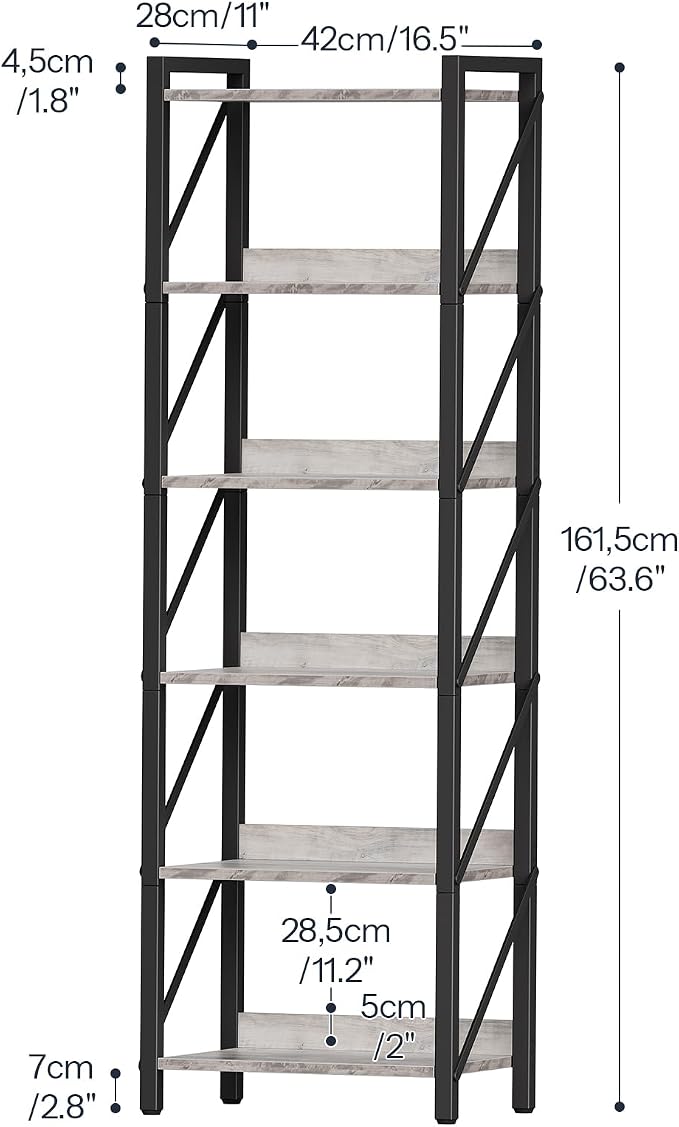 HOOBRO Bookshelf, 6-Tier Industrial Bookcase, Book Shelf Storage Organizer - Image 3