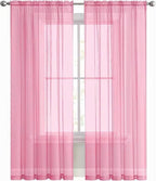 SpaceDresser Basic Rod Pocket Sheer Voile Window Curtain Panels Pink 1 Pair 2 - Image 2