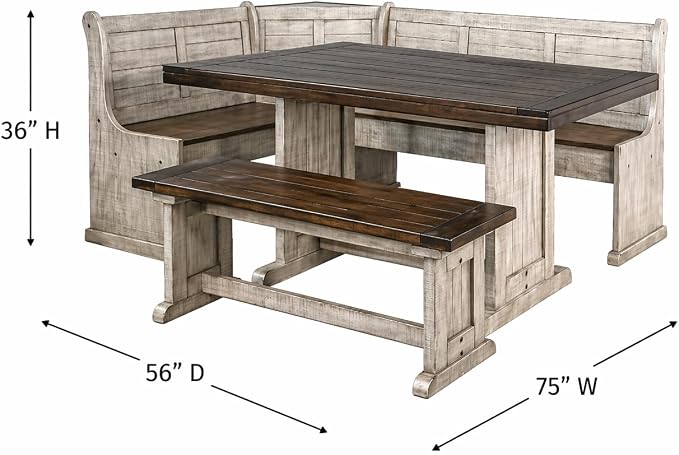 Pemberly Row 3-Piece Traditional Solid Wood Breakfast Nook Set - Image 7