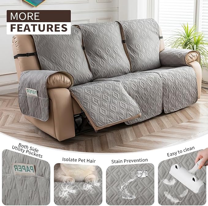 Genina Waterproof Couch Cover for Reclining Couch 3 Seater Non-Slip, Washable - Image 3