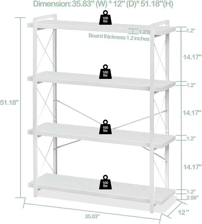 HCHQHS Bookshelf, 4-Tier Industrial Bookcase, Freestanding Tall Bookshelves - Image 3