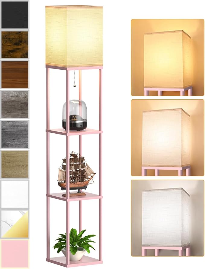 Pink Floor Lamp with Shelves for Living Room, Shelf Floor Lamp with 3 CCT LED by PARTPHONER