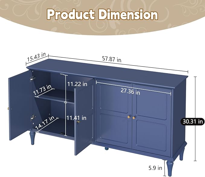 ARTPOWER 58'' Sideboard Buffet Cabinet - Image 2
