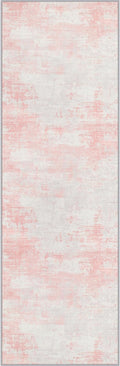 2.6x14 Washable Runner Rug:Modern Abstract Soft Carpet Pink White | by FXRHLP