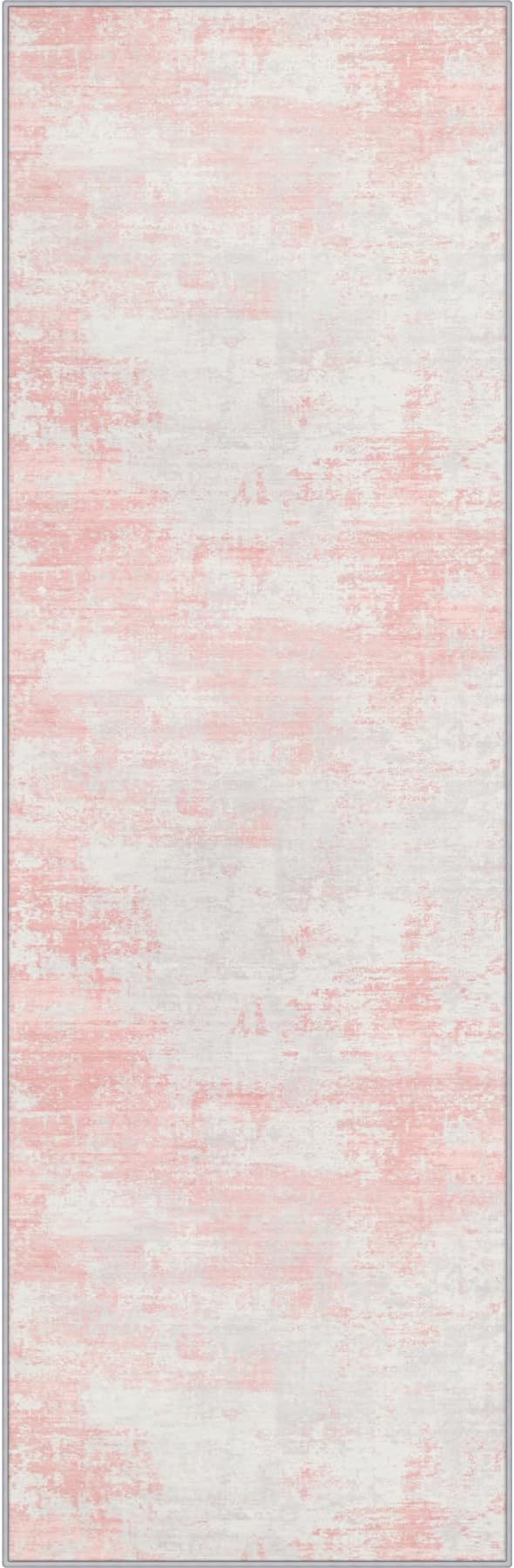 2.6x10 Washable Runner Rug:Modern Abstract Soft Carpet Pink White | by FXRHLP