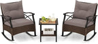 Tangkula 3 Pieces Outdoor Rocking Chairs Set, Rattan Heavy Duty Cushioned by TANGKULA
