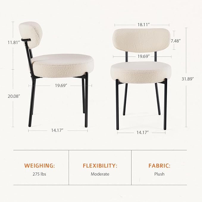 Sweetcrispy Dining Chairs Set of 6, Boucle Upholstered Modern Mid Century Round - Image 2