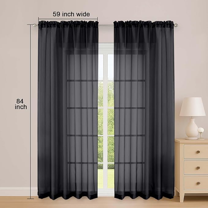 Sheer Curtains 84 Inches Long 2 Panels Set, Modern Filmy Rod Pocket Curtains - Image 5