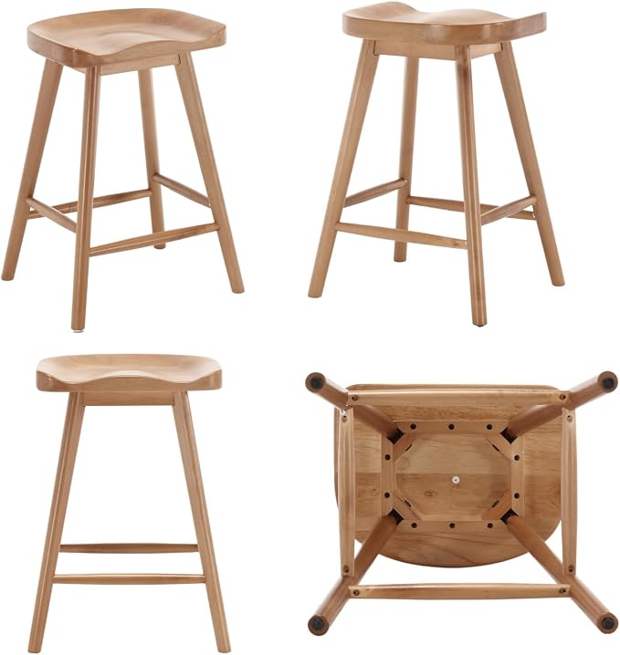 LukeAlon Set of 2 Ergonomic Bar Stools 24.25" Wooden Counter Height Stools - Image 4