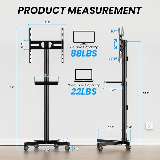 Mobile TV Cart for 23-60 Inch LCD LED OLED Flat Curved Screen TVs - Image 2