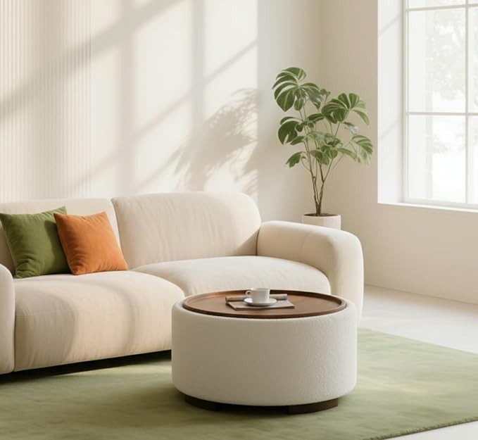 29.5 Inch Round Storage Ottoman Coffee Table, Modern Circle Coffee Table - Image 4