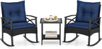 Tangkula 3 Pieces Outdoor Rocking Chairs Set, Rattan Heavy Duty Cushioned by TANGKULA