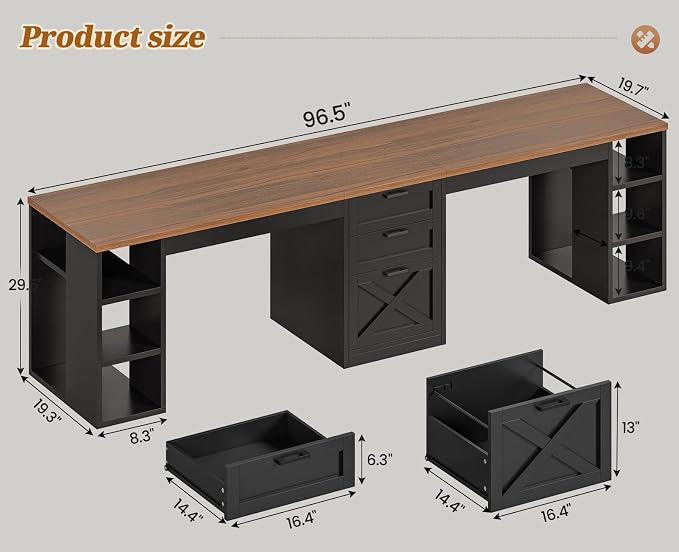 SEDETA Farmhouse 96.5" Office Desk - Image 2