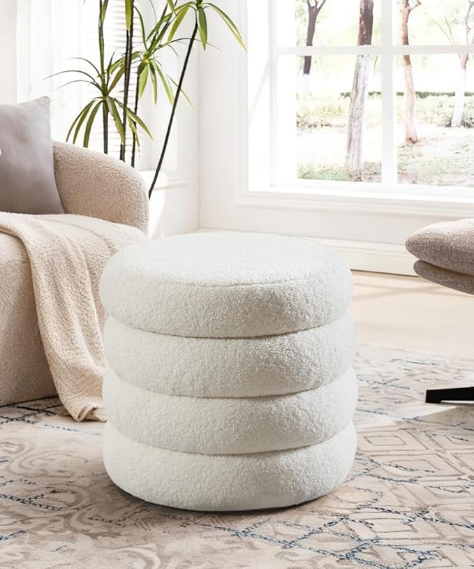 Flouki 19.5" Storage Ottoman Round, Vanity Stool by Flouki