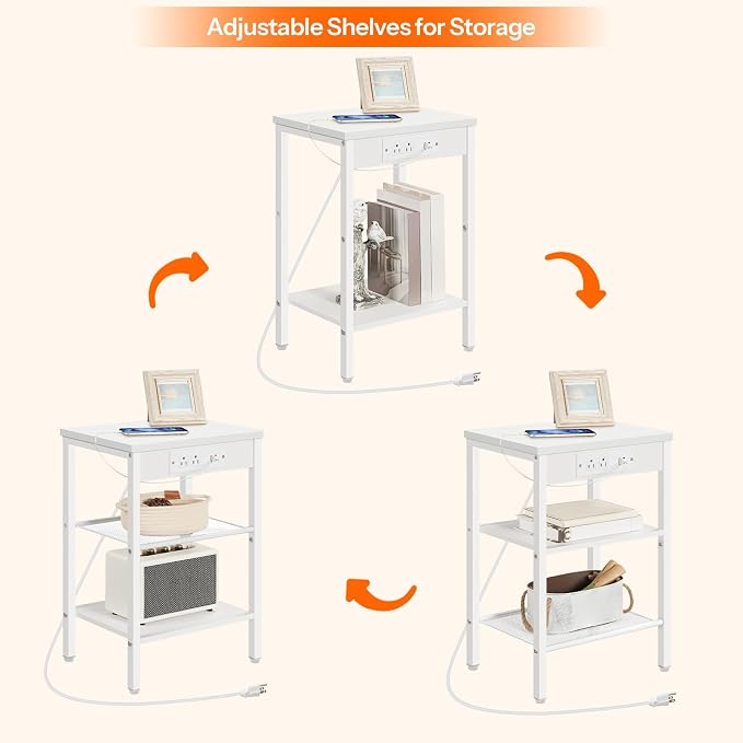 HOOBRO Side Table with Charging Station and USB Port, Small End Table - Image 7