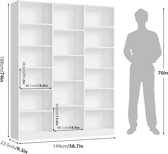 FACBOTALL Triple Wide Bookshelf, 6 Tier Large Bookshelf, Bookcase - Image 3