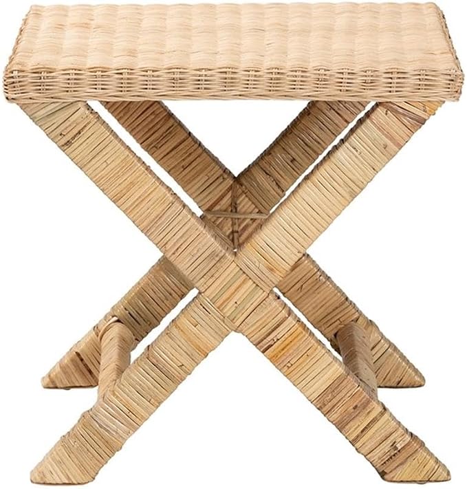 Baxton Studio Farica Modern Bohemian Natural Rattan and Mahogany Accent Bench - Image 4