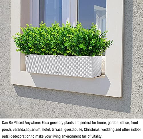 XLFAQXM Artificial Plants Flowers Grass Shrubs 8 Pack No Fade Faux Plastic Flowers Outdoor for Farmhouse Garden Porch Patio Indoor Wedding Decoration Greenery Fake Plants uv Resistant (1#Green) - Image 2