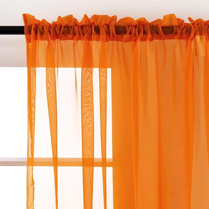 SpaceDresser Orange Sheer Curtains 4 Panels Rod Pocket Semi-Sheer Curtain 63 - Image 3
