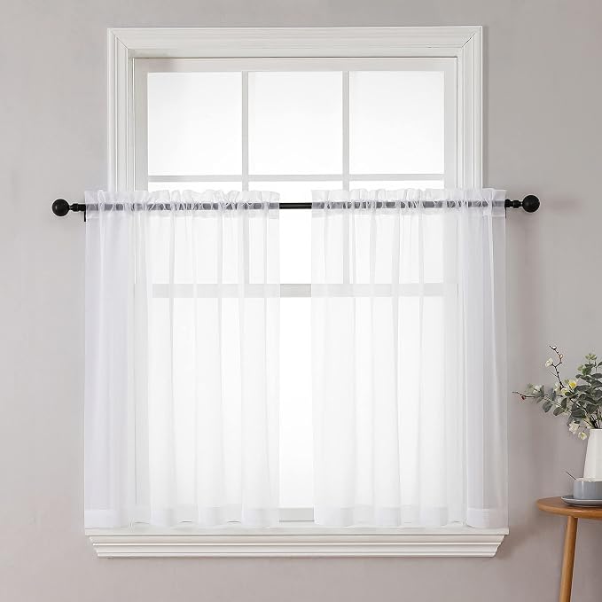 Chyhomenyc White Sheer Curtains 36 inch Length 2 Panels Set | Light Filtering by Chyhomenyc