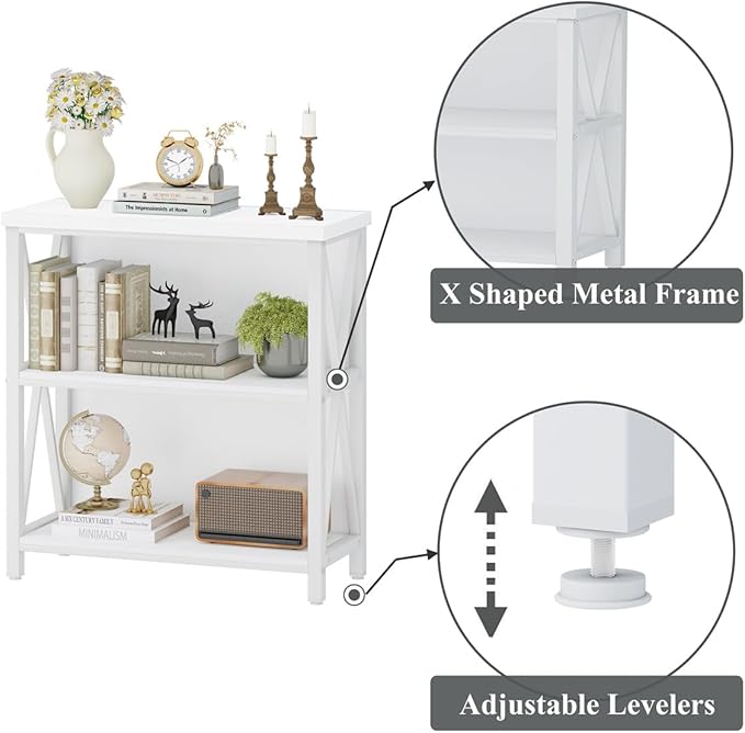 FATORRI Small Bookshelf for Small Space, Short Rustic Low Bookcase, Modern Wood - Image 6