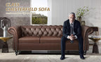 AVZEAR Chesterfield Leather Sofa 3 Seater Couch, Mid-Century Large Sofa Roll - Image 6